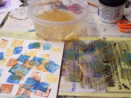 Cut up gelatin for printmaking by linda germain