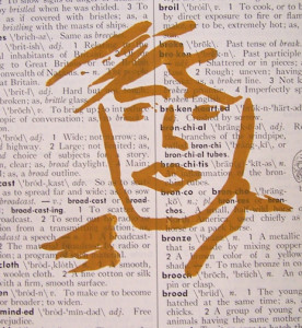 Drawing fluid screen print on recycled book page