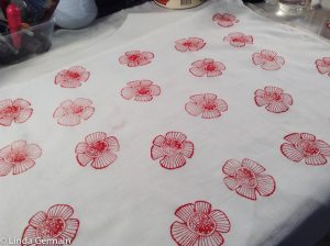 flour cloth with screen printed flowers