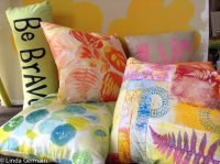 Pillows made with gelatin printed fabric