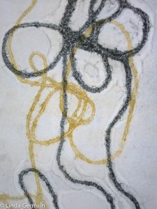 gelatin plate print made with thread as stencil