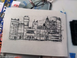 trace monoprint of city skyline