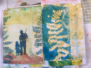 gel print with stencil and ferns